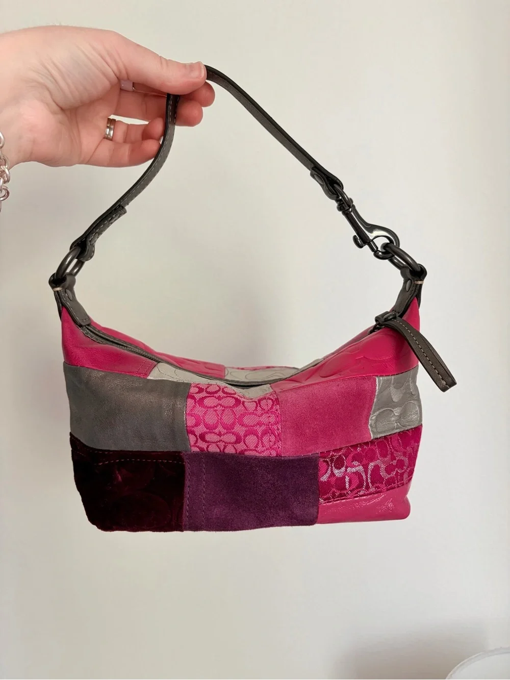COACH pink patchwork mini hobo - Picture 2 of 4